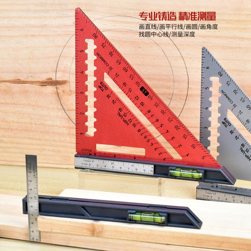 Penggaris Segitiga Kayu Aluminium Dapat Diatur 7/12 Inci